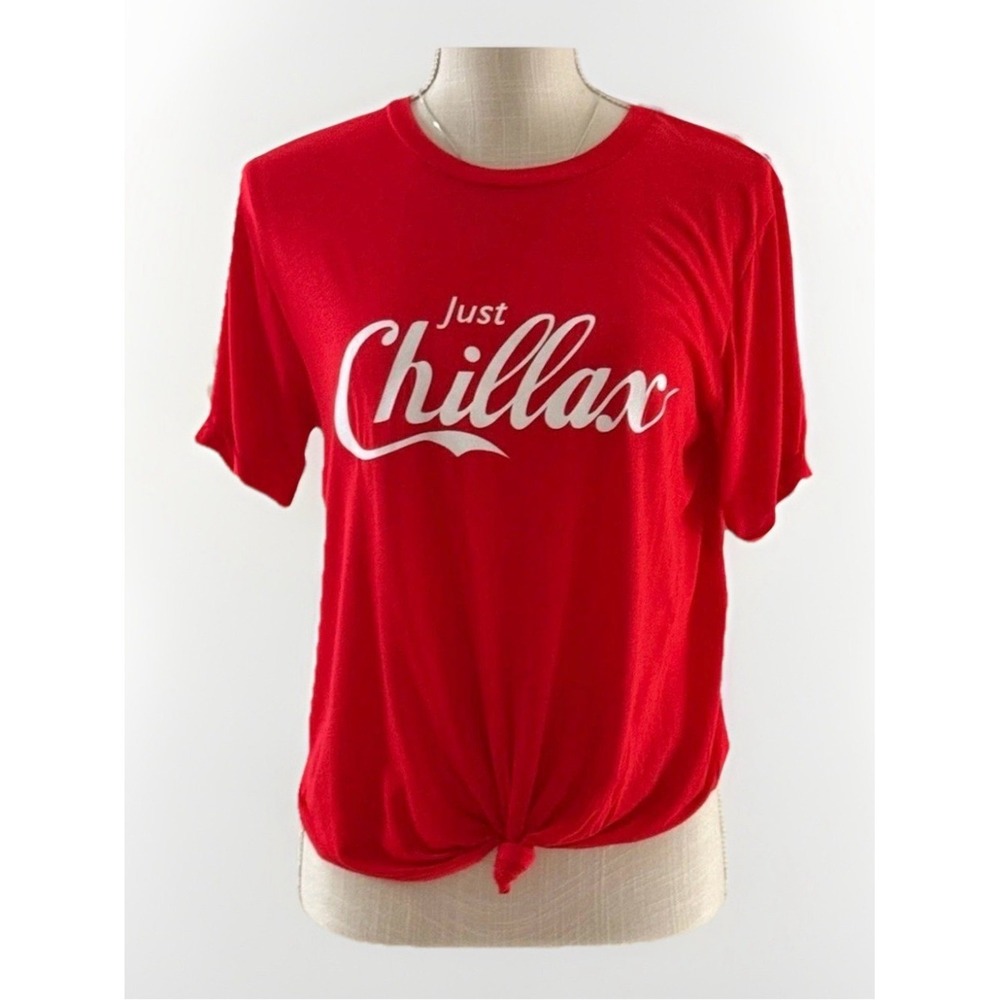 Charlotte Russe Red Just Chillax Graphic Knot Front Tee Shirt‎ Small JT2055